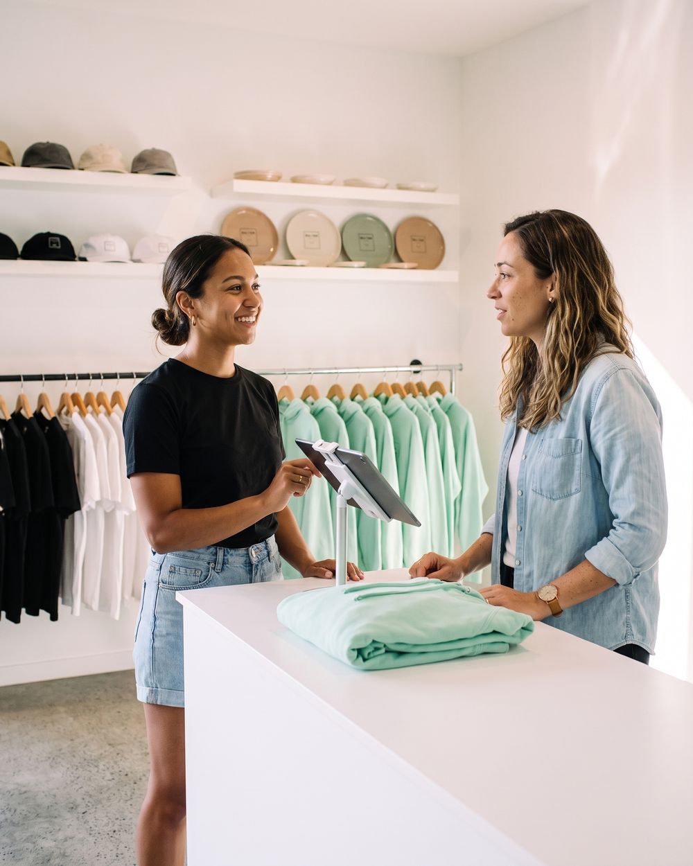 At the merch shop counter, Jess finds Sarah on the register by her email